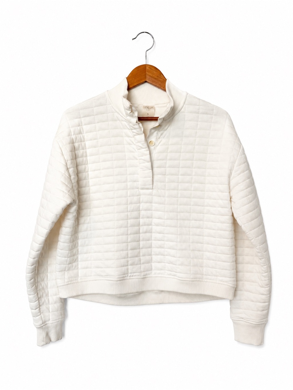 Calla Quilted Mock Neck Pullover Sweatshirt - Cream